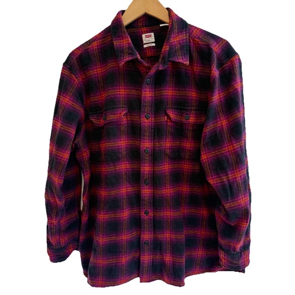 Levi's Other - Levis Over Shirt Men Purple/Orange Flannel Plaid Check Shacket XL
